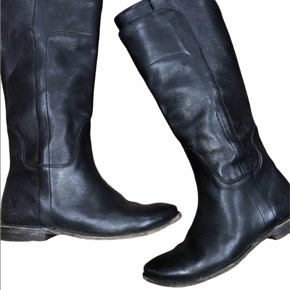 Frye size 6 1/2 black knee high leather slip on boots - Picture 1 of 9